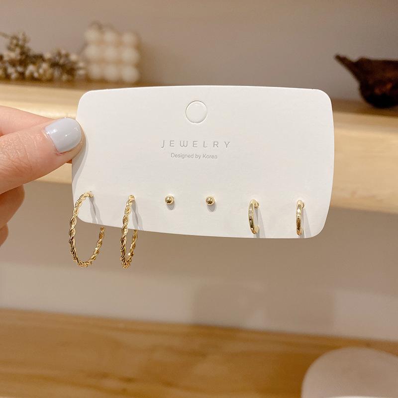 Bộ 3 đôi khuyên tai hợp kim thiết kế hình học đơn giản cho nữ