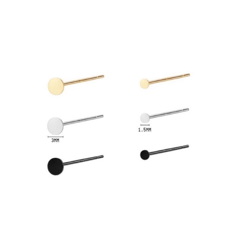 Khuyên tai bạc 925 nữ nam unisex đinh tròn nhỏ siêu mini vàng trắng đen CHILLEE