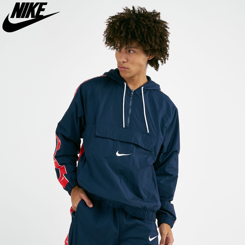 NIKE - Áo khoác thể thao nam nữ Nike Sportswear Taped Swoosh Woven Jacket chính hãng - Xanh navy x Đỏ