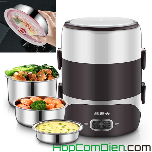 Hộp cơm hâm nóng 3 tầng inox 304 khít canh