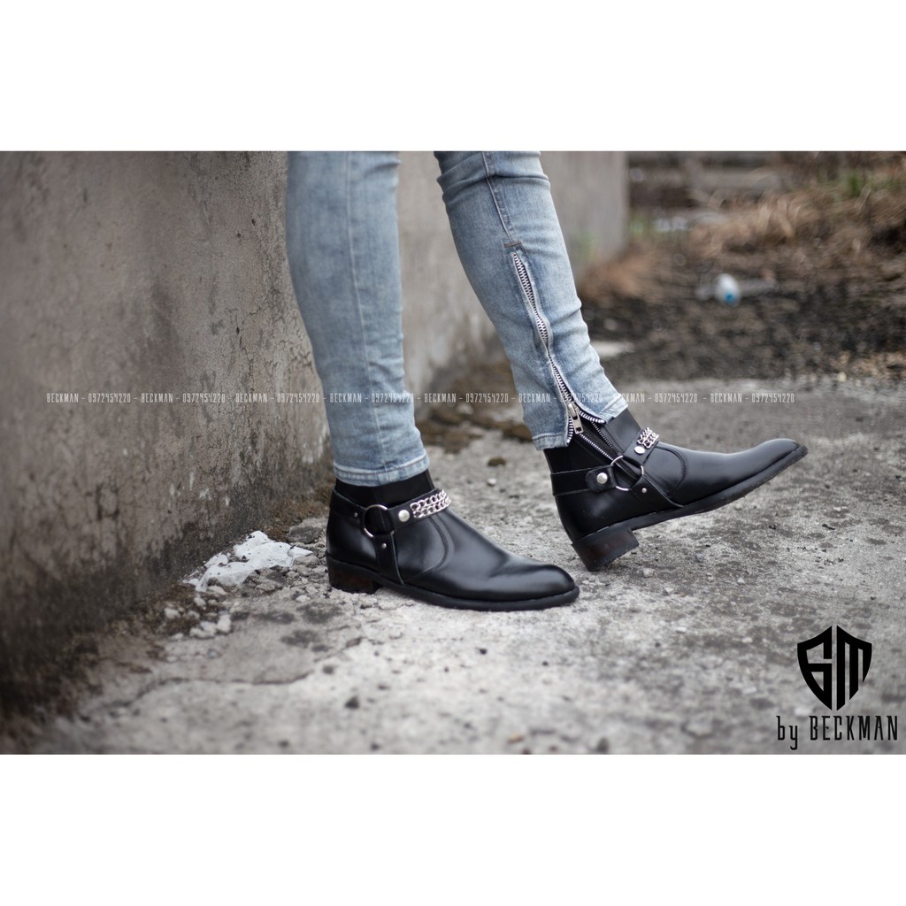 Giày Harness boot nam, kiểu dáng thời trang, khóa kéo kim loại chắc chắn, đế độn tăng 4cm chiều cao