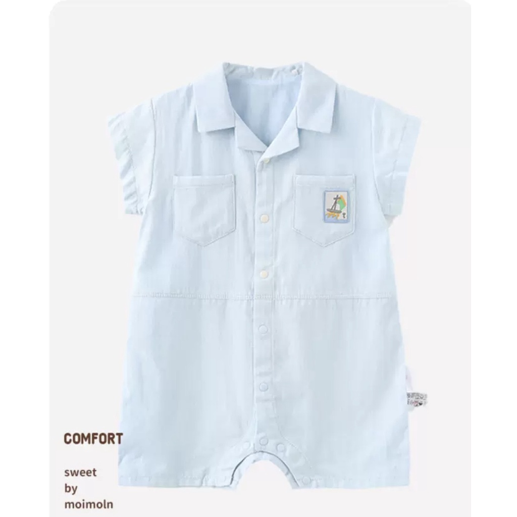 Body cộc Moimoln sơ mi xanh túi ngực Nga Fish B9SX5