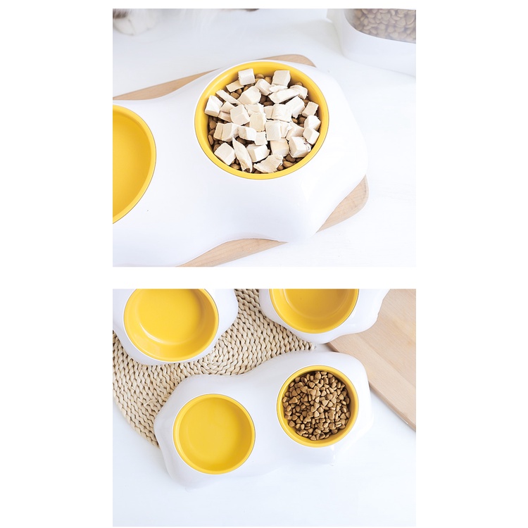 Chén ăn chó mèo bát đôi đơn ốp la nhựa đựng thức ăn hình trứng, phụ kiện thú cưng Con Mèo Xiêm