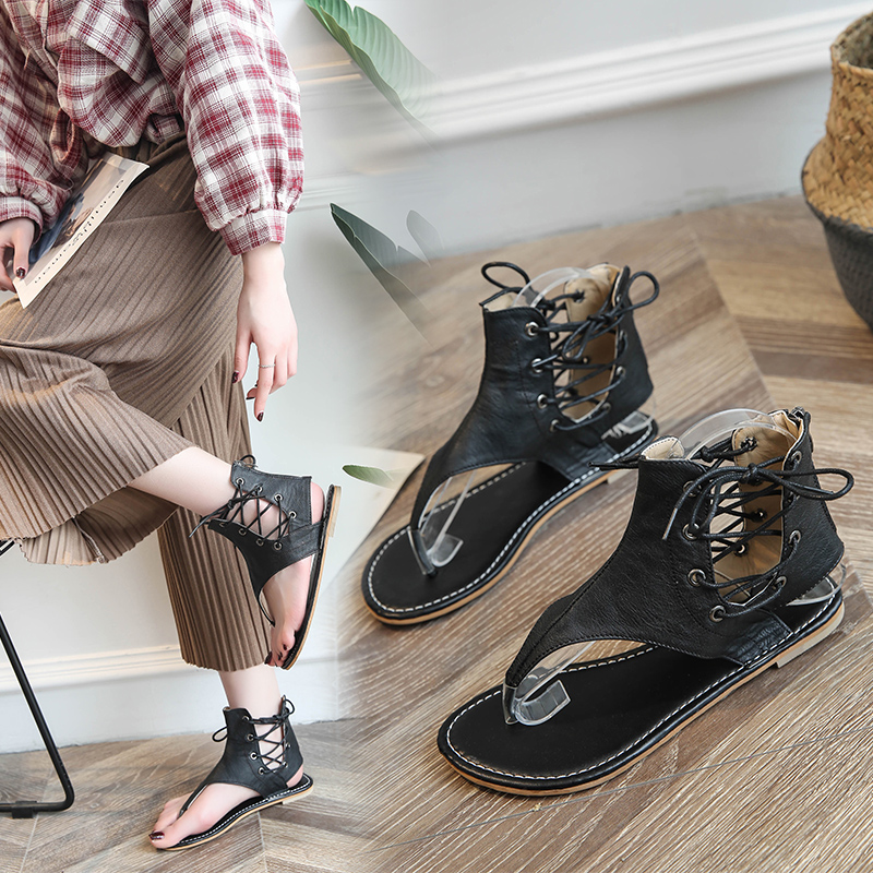 Giày sandal phối dây buộc phong cách Bohemian có cỡ lớn cho nữ