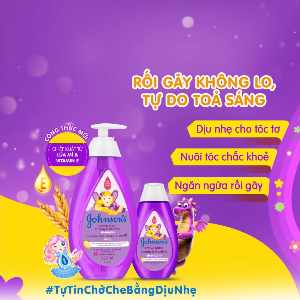 Dầu Gội Giúp Tóc Chắc Khỏe Cho Bé Gái Johnsons Baby Active Kids Strong Healthy Shampoo