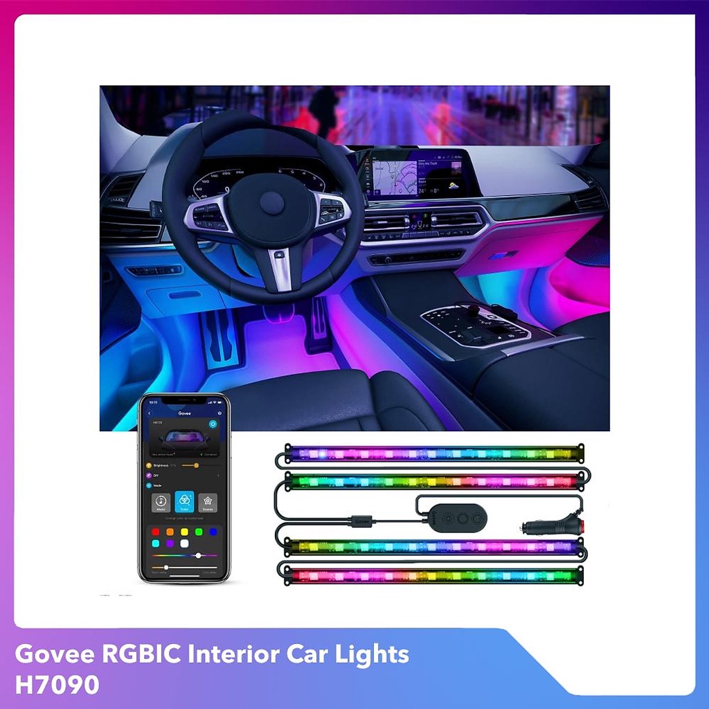 Đèn led trang trí ô tô nội thất Govee RGBIC Interior Car Lights H7090 . Kháng nước, bền bỉ, cảm biến nhạc, tùy chỉnh màu