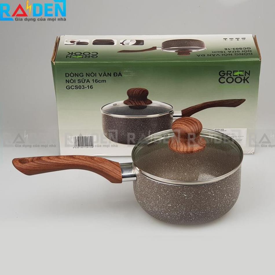 [TB02] Quánh sữa vân đá chống dính 16cm Greencook nấu cháo, khuấy bột, đánh trứng