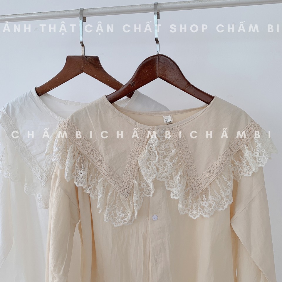 [Mã FAMAYWA giảm 10K đơn 50K] Áo Sơ Mi Cổ Ren Bèo 2 Tầng Tay Bồng Cực Xinh Freesize - A.143 | BigBuy360 - bigbuy360.vn