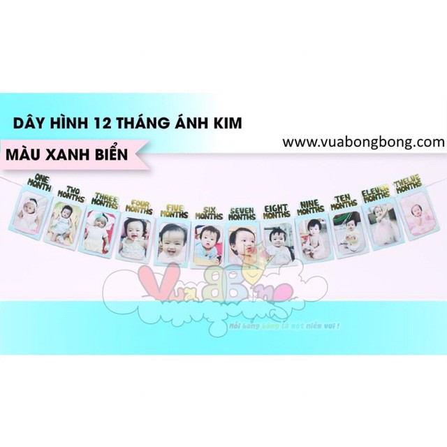 ❤️MẪU MỚI❤️ DÂY Khung Ảnh Ép Kim 12 Tháng Trang Trí Sinh Nhật Cho Bé