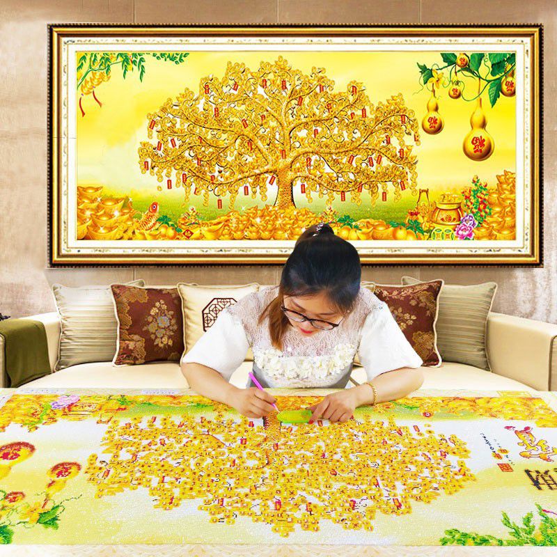 Tranh đính đá Kim cương abc Phát Tài Thịnh Vượng- Cây tiền vàng LG1352