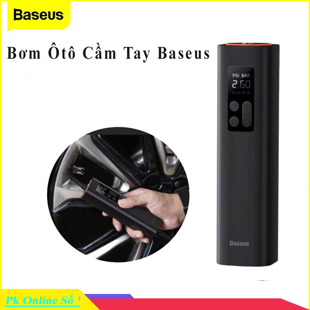 Máy bơm lốp Ôtô điện tử mini Baseus - bơm lốp cầm tay siêu nhỏ 12V 30L/60s - máy nén khí xe hơi ô tô xe máy xe đạp,...