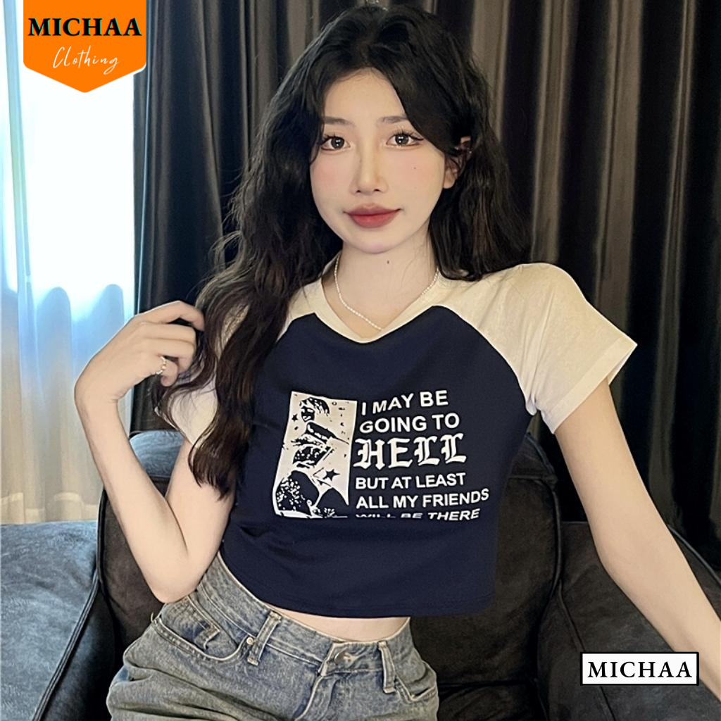 Áo Croptop Nữ HELL Tay Ngắn Ôm Body, Áo Thun Croptop Kiểu Sexy Chất Thun Borip - MICHAA CR58