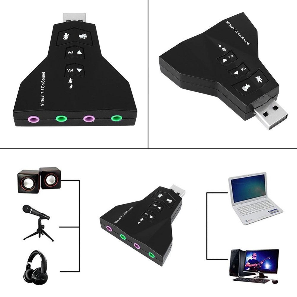 Cáp USB to Sound 3D Virtual 7.1 Phi thuyền 4 cổng - màu Đen