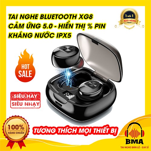 Tai nghe Bluetooth không dây nhét tai XG8 TWS 5.0 Chính hãng, khả năng lọc tiếng ồn, chống nước IPX5