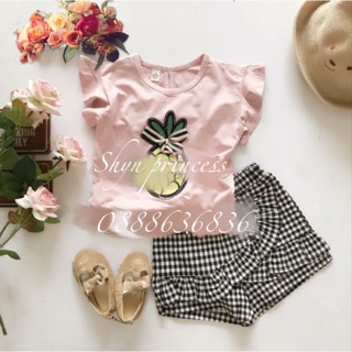 Set bé gái quần váy caro