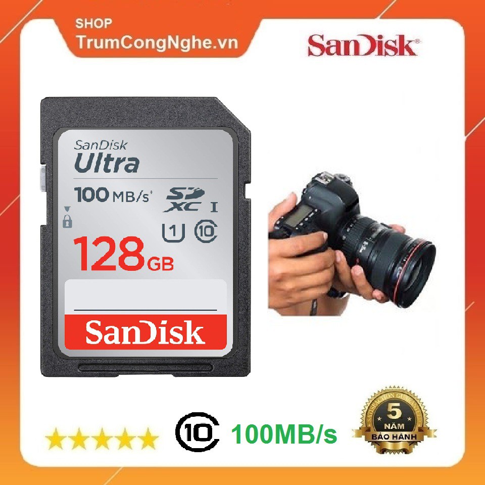 Thẻ nhớ Máy Ảnh SD Sandisk Utral Class10 128GB 100MB/s - Tốc độ cao | BigBuy360 - bigbuy360.vn