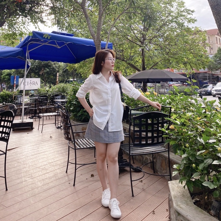 Áo Sơ Mi Trắng Dáng Vừa Vai Chất Liệu Thô Kate Không Nhăn SHMILY