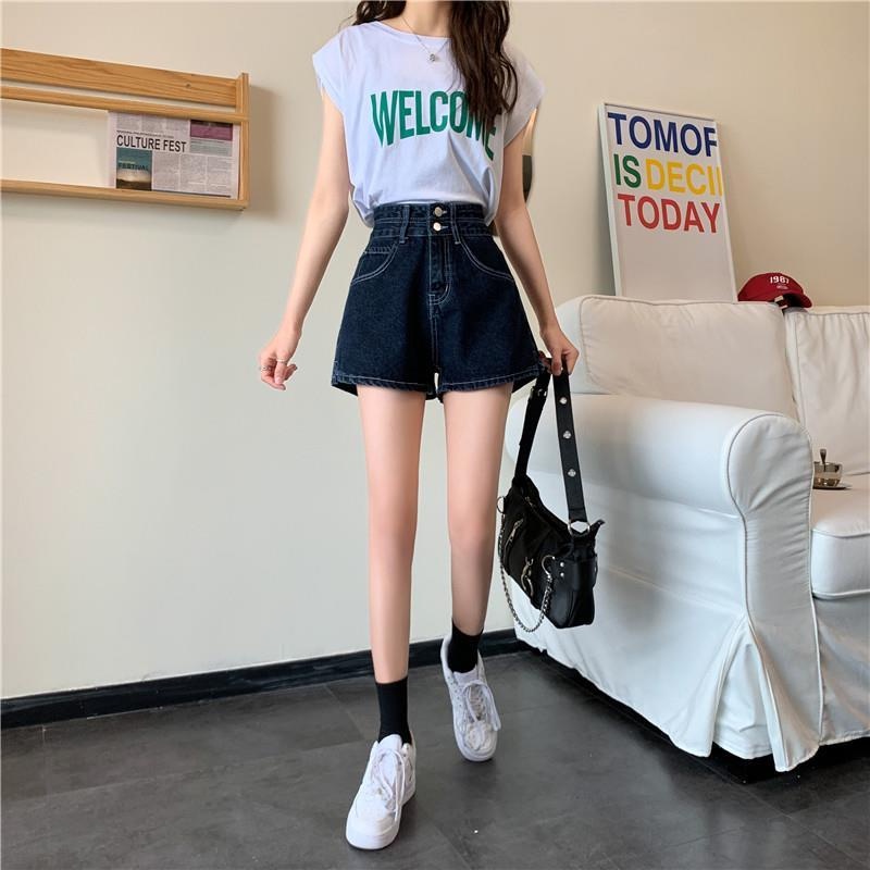 Quần Short Denim Lưng Cao Ống Rộng Thời Trang Mùa Hè Phong Cách Hàn Quốc Cho Nữ