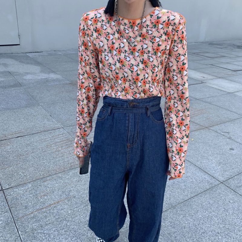 Áo Kiểu Tay Dài In Hoa Thời Trang Mùa Thu Phong Cách Vintage