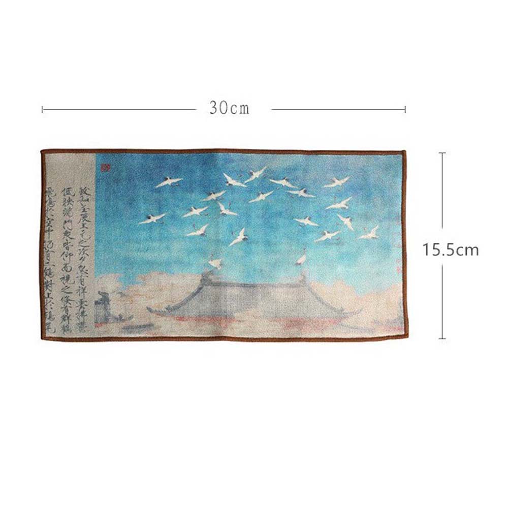 MICROFIBER Khăn Lau Bàn Trà Vải Nhung Dày Dặn Thấm Hút Nước In Họa Tiết Vẽ Tay Phong Cách Trung Hoa