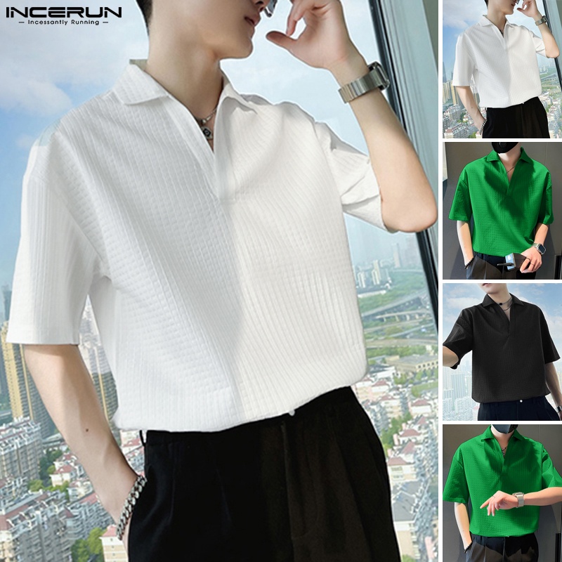 Áo sơ mi Incerun ngắn tay 3 màu trơn tuỳ chọn phong cách Hàn Quốc dành cho nam