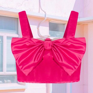 Áo hai dây croptop nơ hồng tafta tingoan puppy top/pk