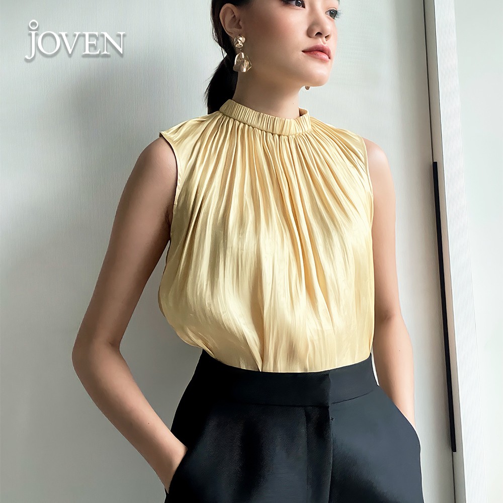 [Mã BMBAU50 giảm 50K đơn 150K] JOVEN - Áo cổ thun organza óng ánh Vàng/Hồng