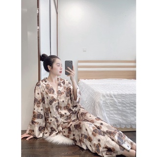 Bộ pyjama lụa tay lỡ cánh dơi gấu na sa xinh
