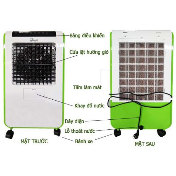 [BH 24 THÁNG] Máy quạt hơi nước điện làm mát không khí Fujie AC-601 Green, quạt điều hòa hơi nước công suất lớn