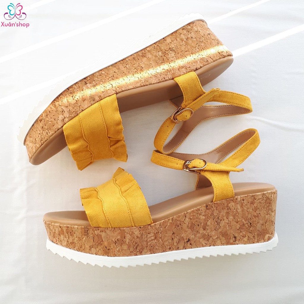 Sandal đế xuồng DAPHNE quai ngang viền bèo xinh xắn, cao 6cm (có sẵn)