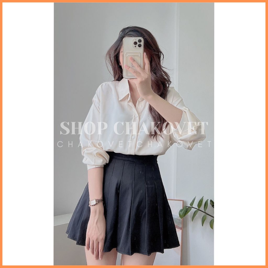 Áo sơ mi nữ tay dài Hot Trend A8419 Áo vạt bầu Ulzzang form rộng phong cách Hàn Quốc cực xinh xắn - CHAKOVET