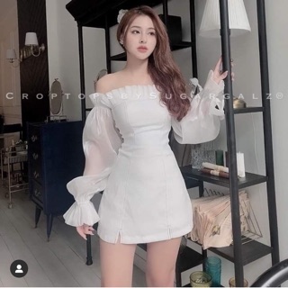 Váy đầm trễ vai dáng ôm tay bồng voan trong viền bèo tiểu thư - by SugarG