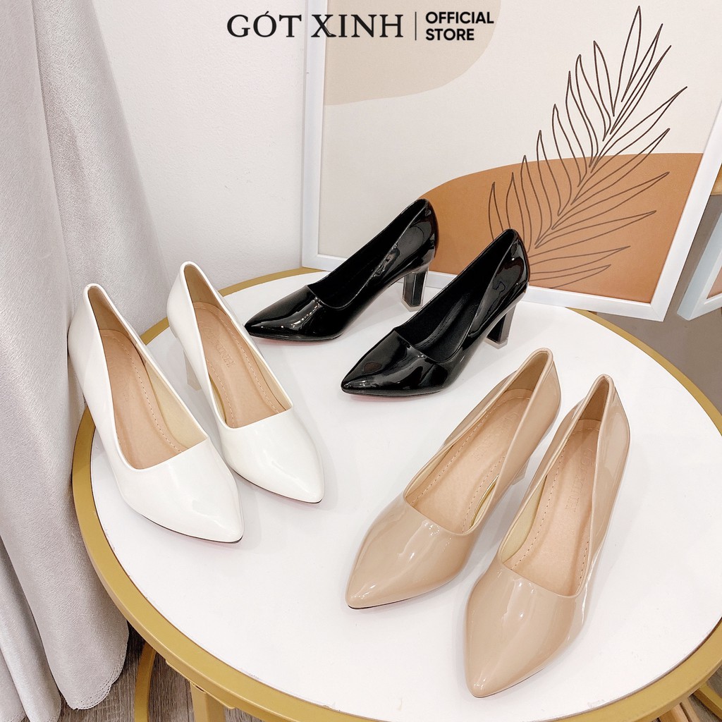 Giày cao gót nữ GÓT XINH G1 da bóng đế vuông cao 7cm