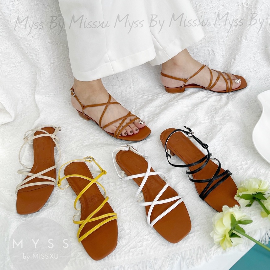 Giày sandal nữ dây chéo da thật 1,5cm cao cấp thời trang MYSS - SDDT04