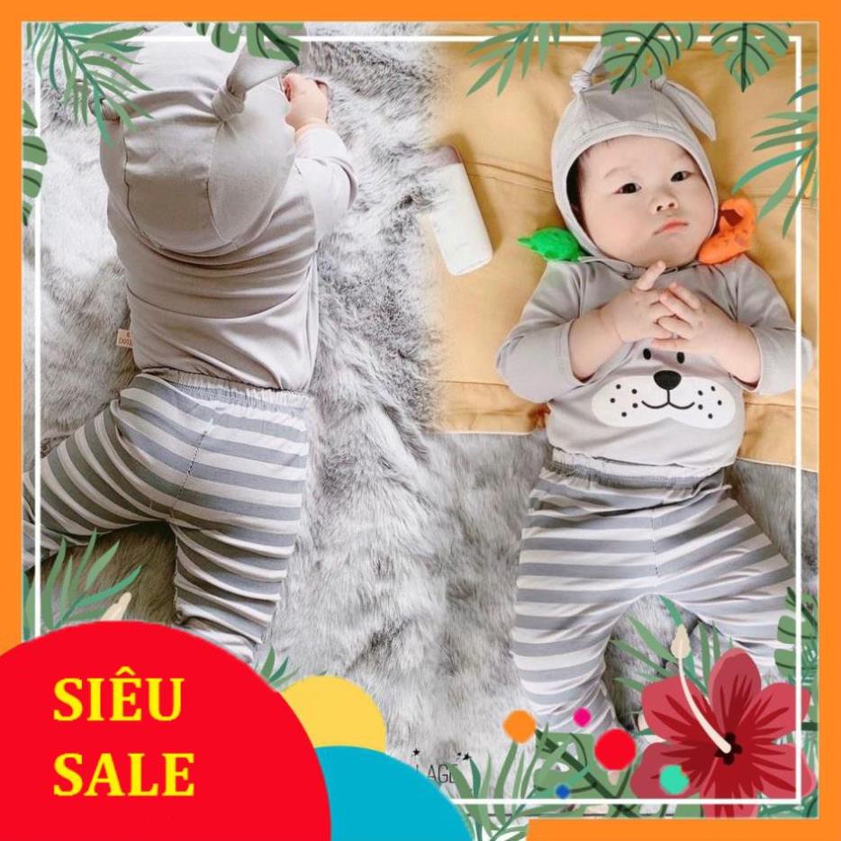 Bộ tai thỏ thu đông QUỐC DÂN bé trai bé gái MINKY MOM [GÍA GIẢM SÂU] đồ bộ dài tay trẻ em kèm mũ nón 100% chất thun lạnh