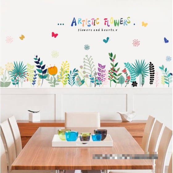 Decal trang trí tường - Chân tường lá cây nhiều màu sắc