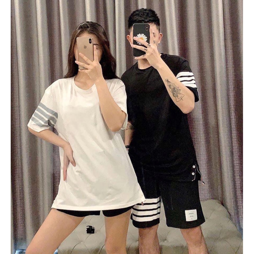 Áo thun tay lỡ unisex Thom 4 sọc tay MOSSSHOP - Áo phông nam nữ phong cách hàn quốc ulzzang form rộng 65kg