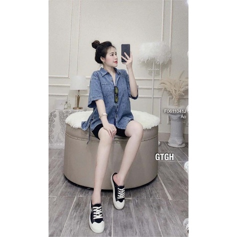 Áo sơ mi jeans đan dây