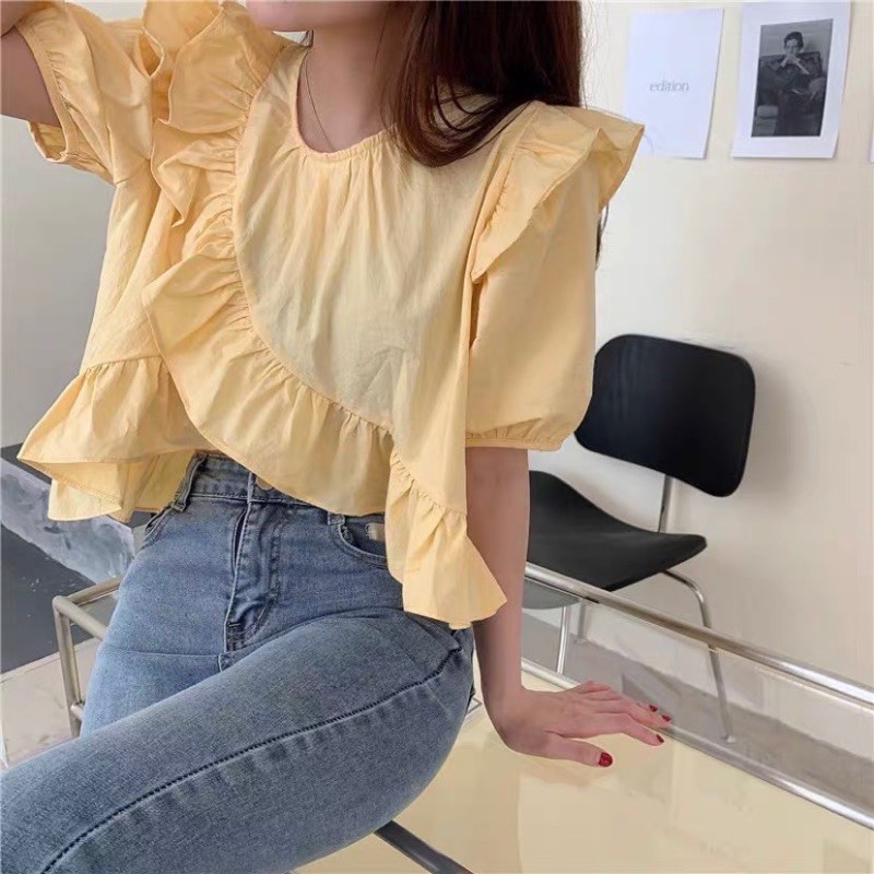 Áo thô bèo vạt chéo ngắn tay Ulzzang style  Hàng quảng Châu