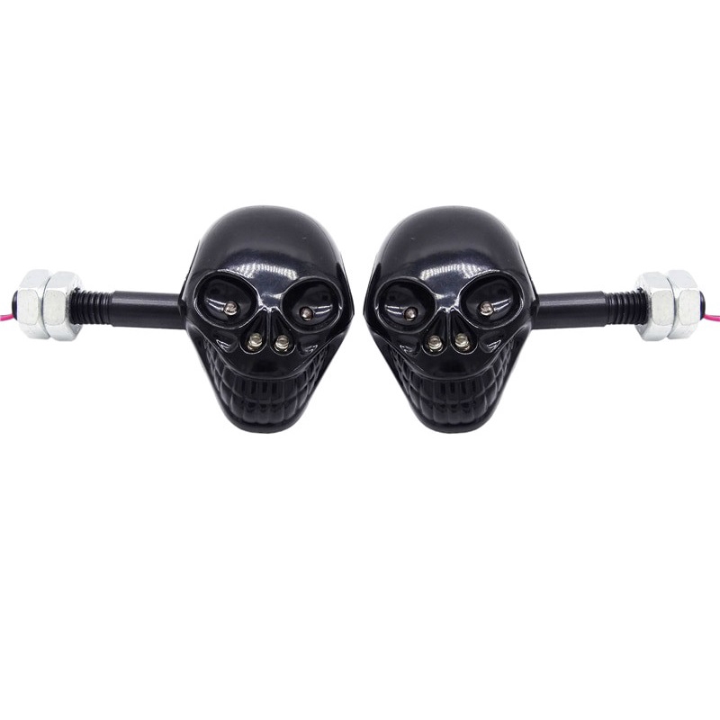 1 Cặp Đèn Tín Hiệu Xe Máy Hình Đầu Lâu Trắng / Đen 12v
