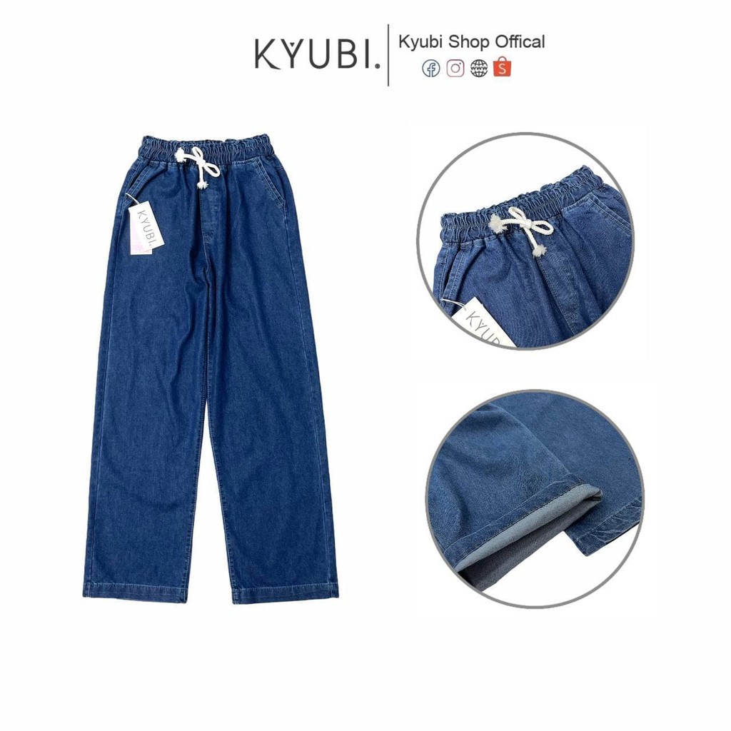 Quần Jean baggy ống rộng nữ Ulzzang Kyubi có lưng chun dây rút [Có bigsize] - Jean cullote Kyubi JR28