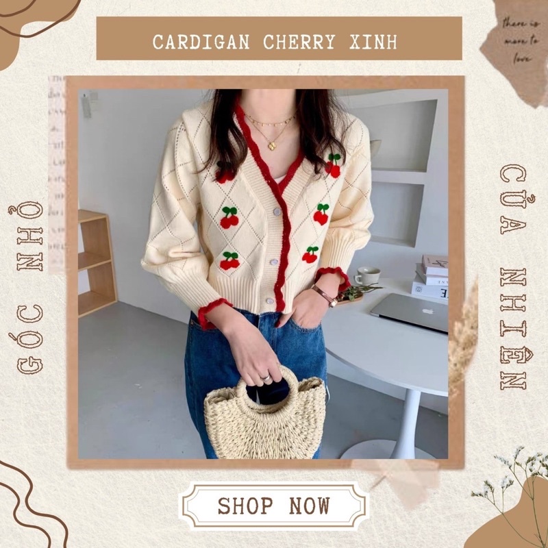 Áo Khoác Cardigan Nữ Dáng Ngắn Len Đan Thêu Cherry (ẢNH THẬT+VIDEO)