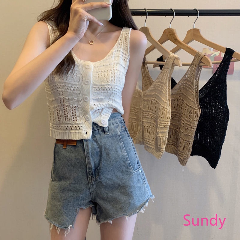 Áo Hai Dây Dệt Kim Thời Trang Mùa Hè Cho Nữ