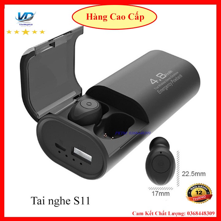 Tai Nghe, Tai Nghe bluetooth 5.1 Kiêm Sạc Dự Phòng TWS-S11 Chất Lượng Cao, Chống Nước IPX5, Chống ồn, bảo hành 12 tháng.