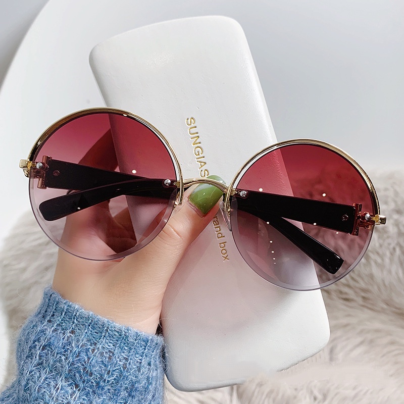 Kính Mát Gọng Kim Loại Tròn Không Viền Cá Tính Cho Nữ