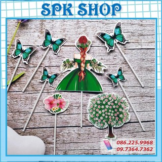 Xanh - set cắm giấy - cô gái