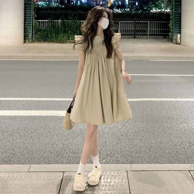 Đầm Công Chúa Mùa Hè Tay Bay Xếp Ly Dáng Ôm Phong Cách Hàn Quốc Ngọt Ngào Cho Nữ