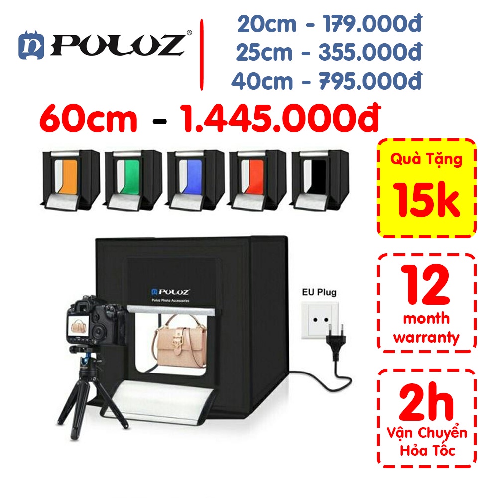 Hộp chụp ảnh sản phẩm Puluz 80cm Có 2 thanh đèn led x78 bóng siêu sáng Tiết kiệm không gian Livestream Puluz Việt Nam
