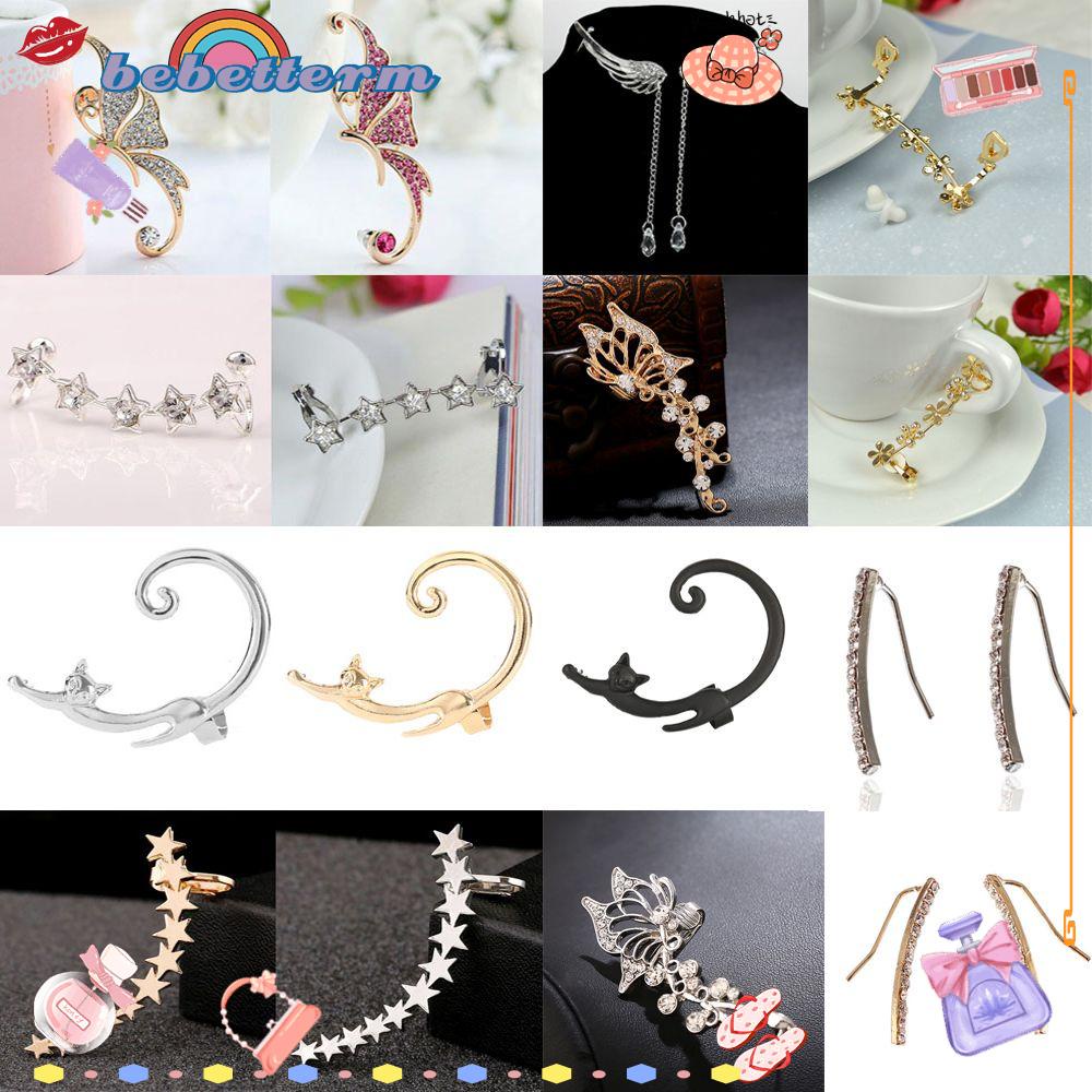 1 / 1 Cặp Bông Tai Kẹp Sụn Tai Hình Bướm Đính Kim Cương Lấp Lánh Thời Trang|Khuyên Tai Đinh Tán