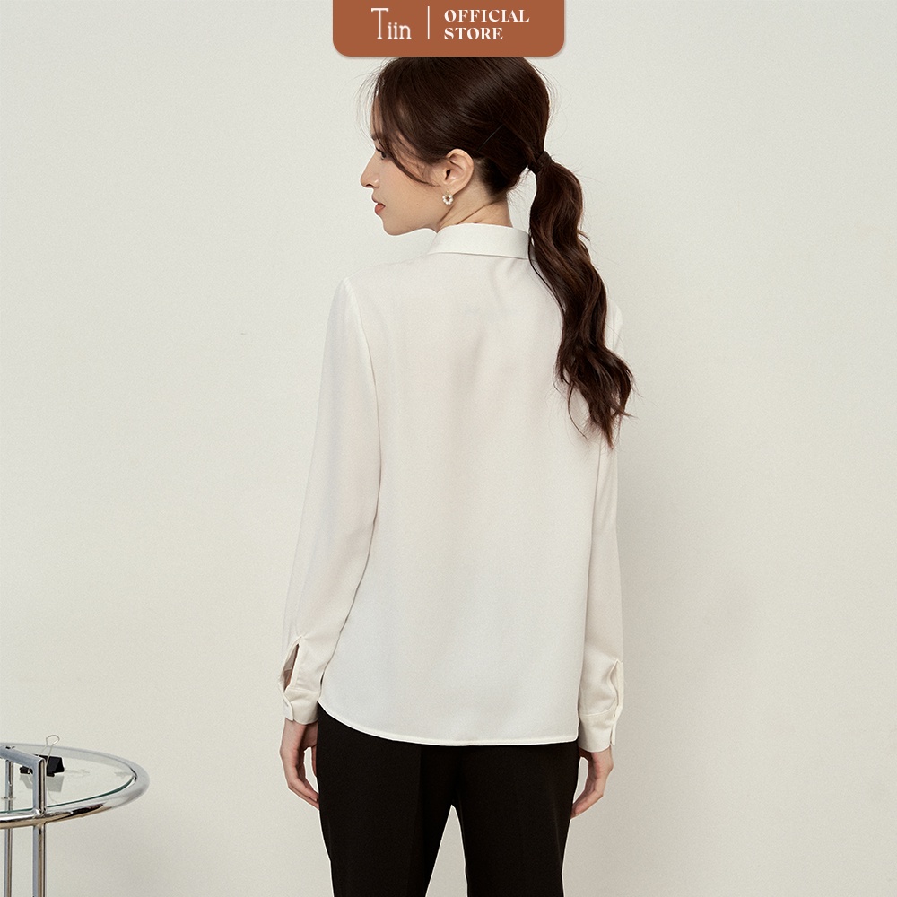 Áo sơ mi nữ cổ đức dài tay công sở Tiinstore giấu khuy áo chất cát hàn chống nhăn phong cách Hàn Quốc AHD241